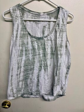 Lucky Brand White & Green Tie-Dye Tank Top | Boho Casual Sleeveless Shirt